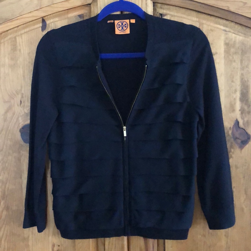 Tory Burch 3/4 sleeve cardigan in a deep Navy Sz S - Picture 4 of 8